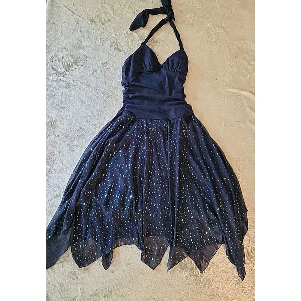 Abyer  Dress  Women's Medium Blue Fairy  Glitter  Halter  Stretch 90s Y2k